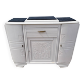 Buffet Art Déco 1930 motifs floraux dessus marbre