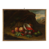 Old painting of a still life with fruits, oil on canvas, 19th century.