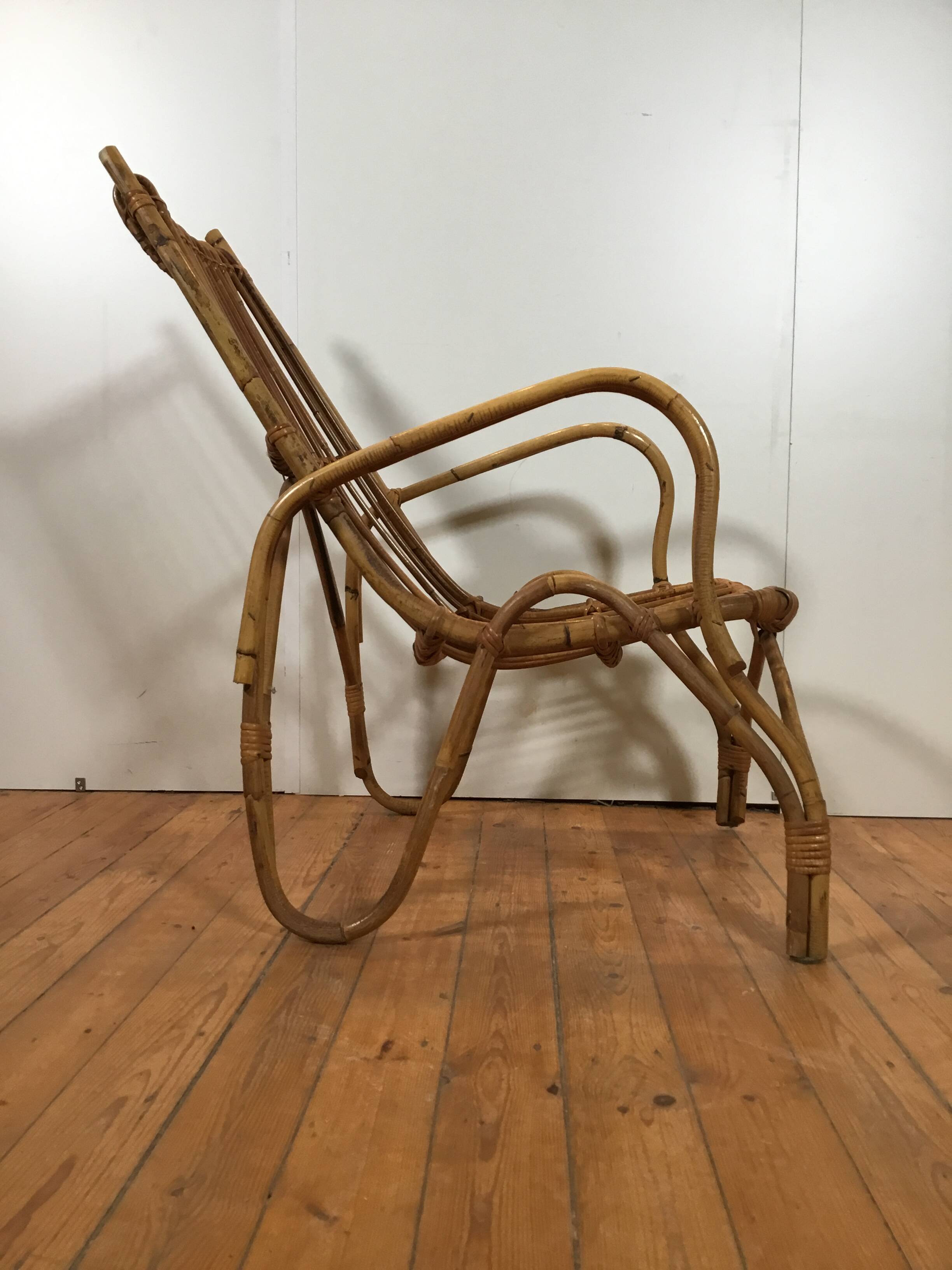 vintage italian rattan lounge chair