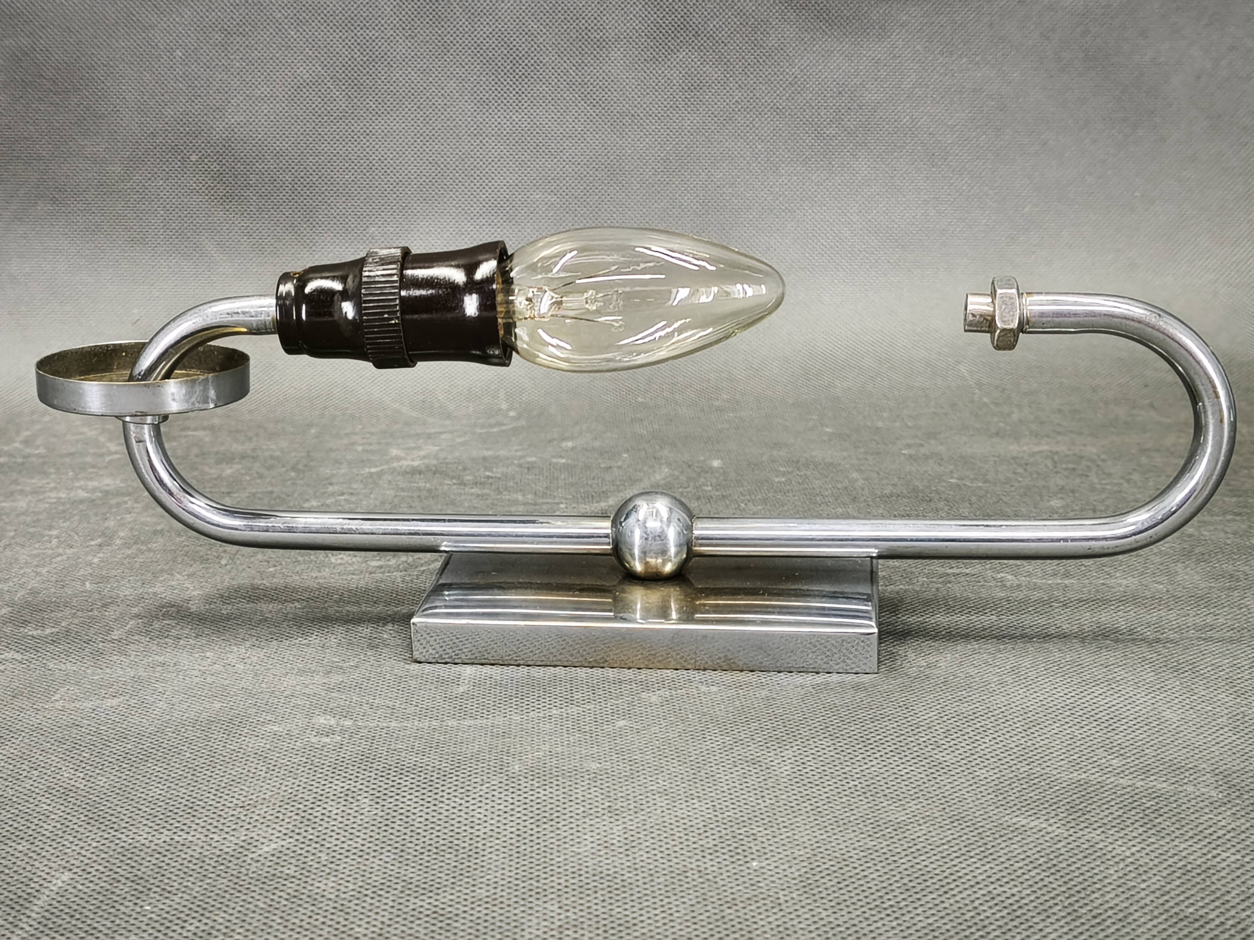 Czech Art Deco Chrome and Champagne Glass Wall Light, 1930s