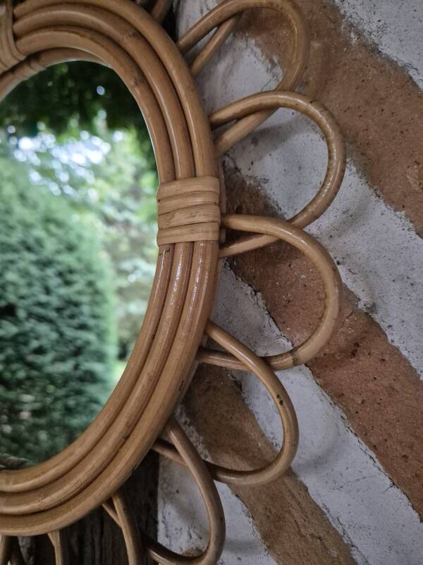 Miroir rotin vintage 1970