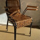 Set of 4 vintage rattan and bamboo chairs by Schumacher, Belgium 1950s.