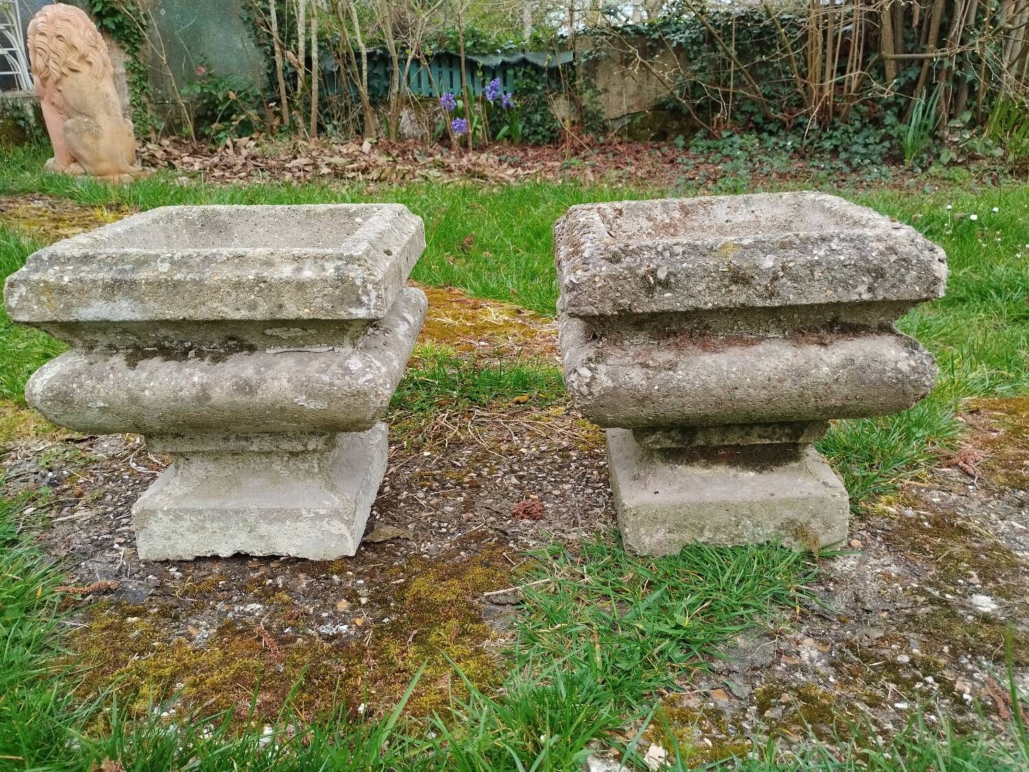 Pair of vintage antique stone Medici planters