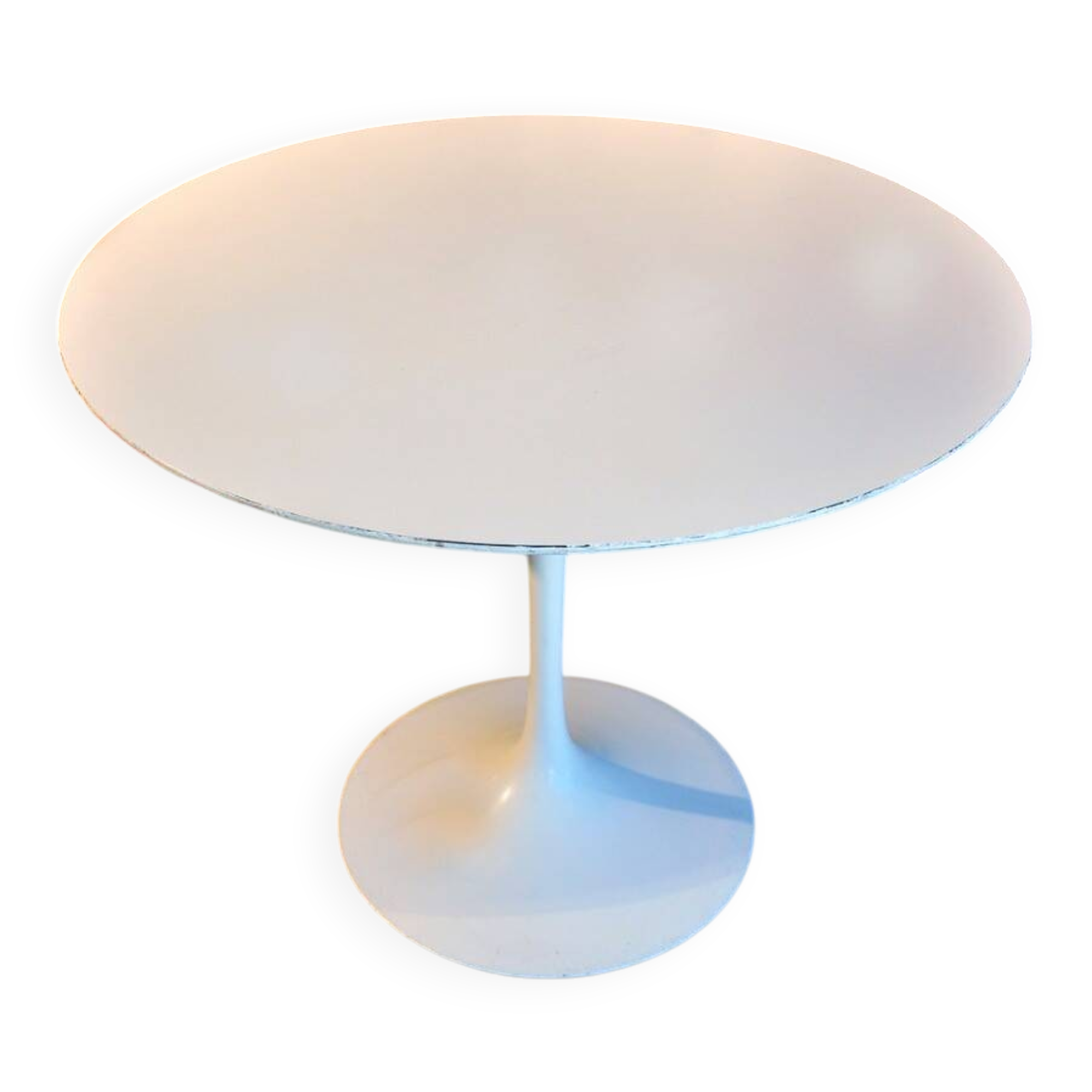 Knoll International table circa 1960, melamine wood top, white lacquered cast iron legs