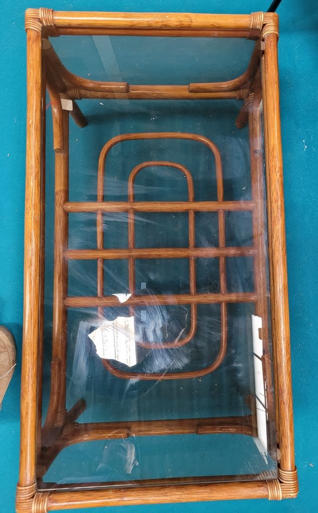 Rattan coffee table and smoked glass, 70s