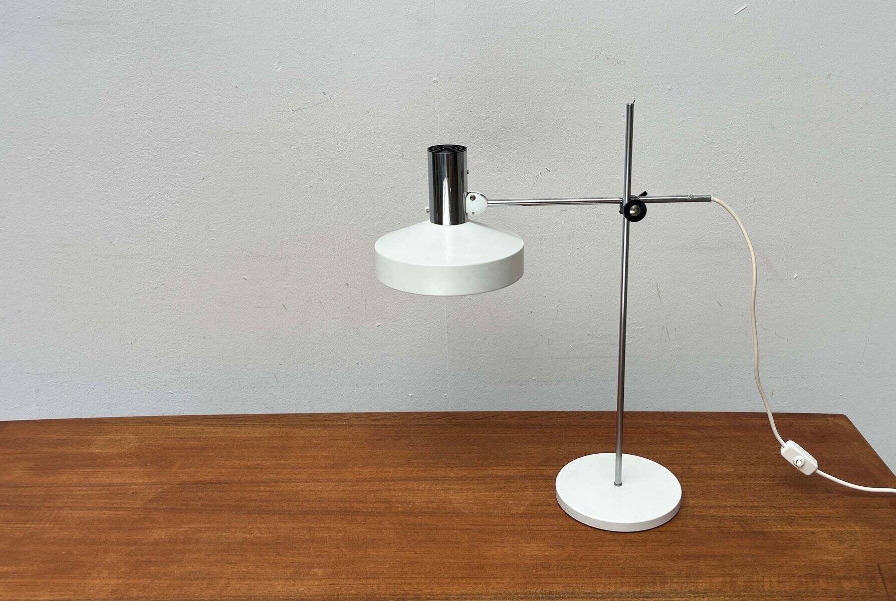 Mid-Century Modern German Minimalist White and Chrome Table Lamp from Kaiser Leuchten, 1960s