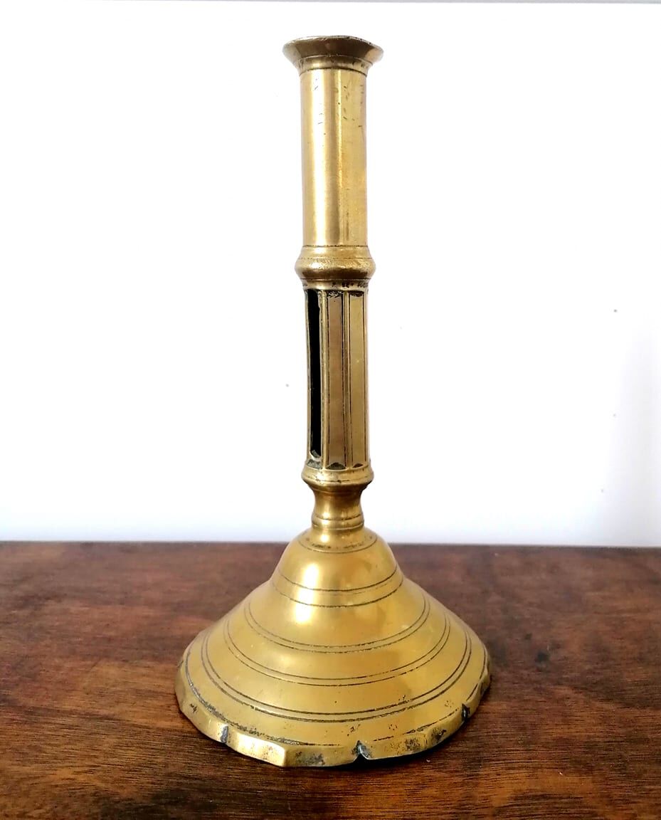 Brass push candle holder, nineteenth century