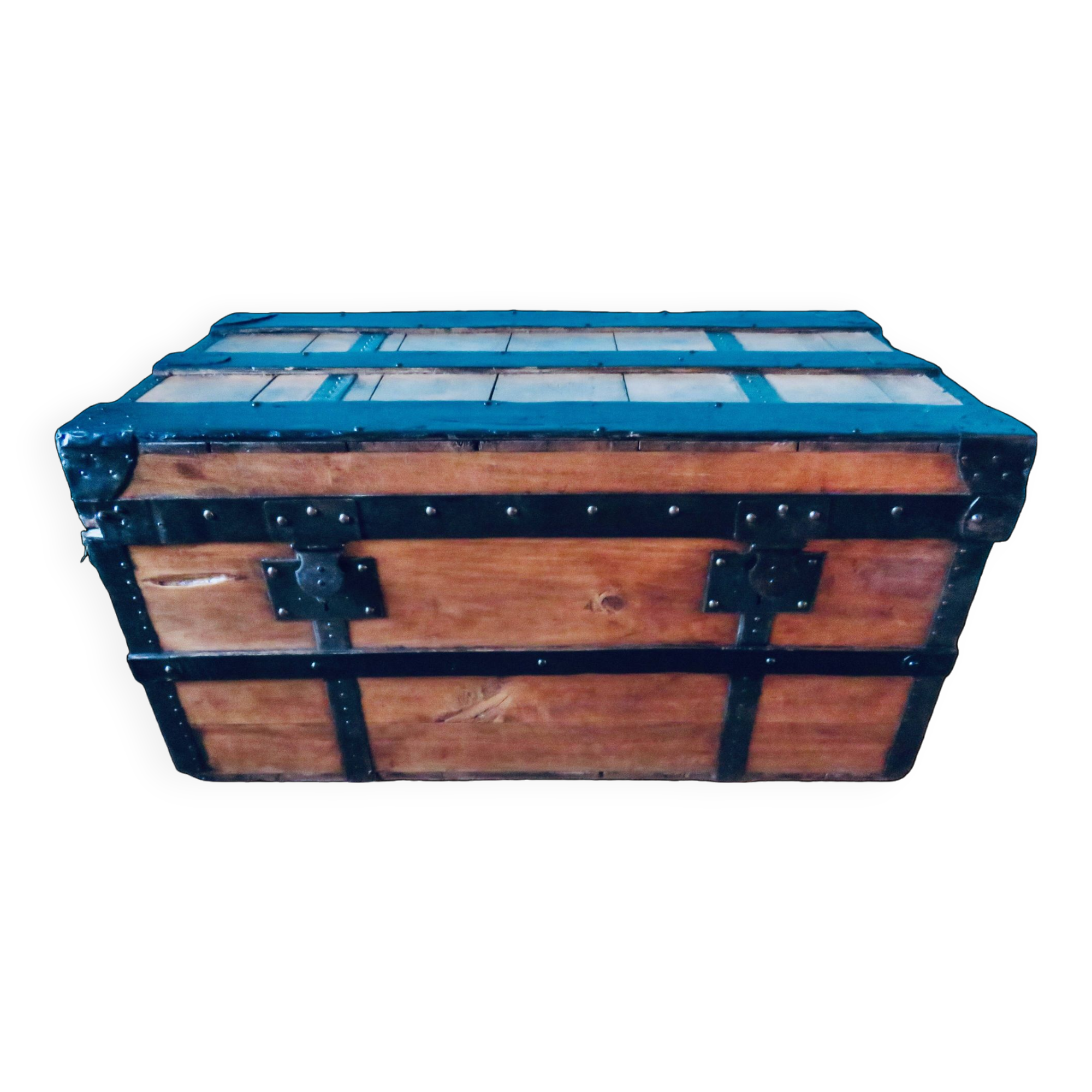 Cargo trunk or seat. Wood and metal, France circa 1900.