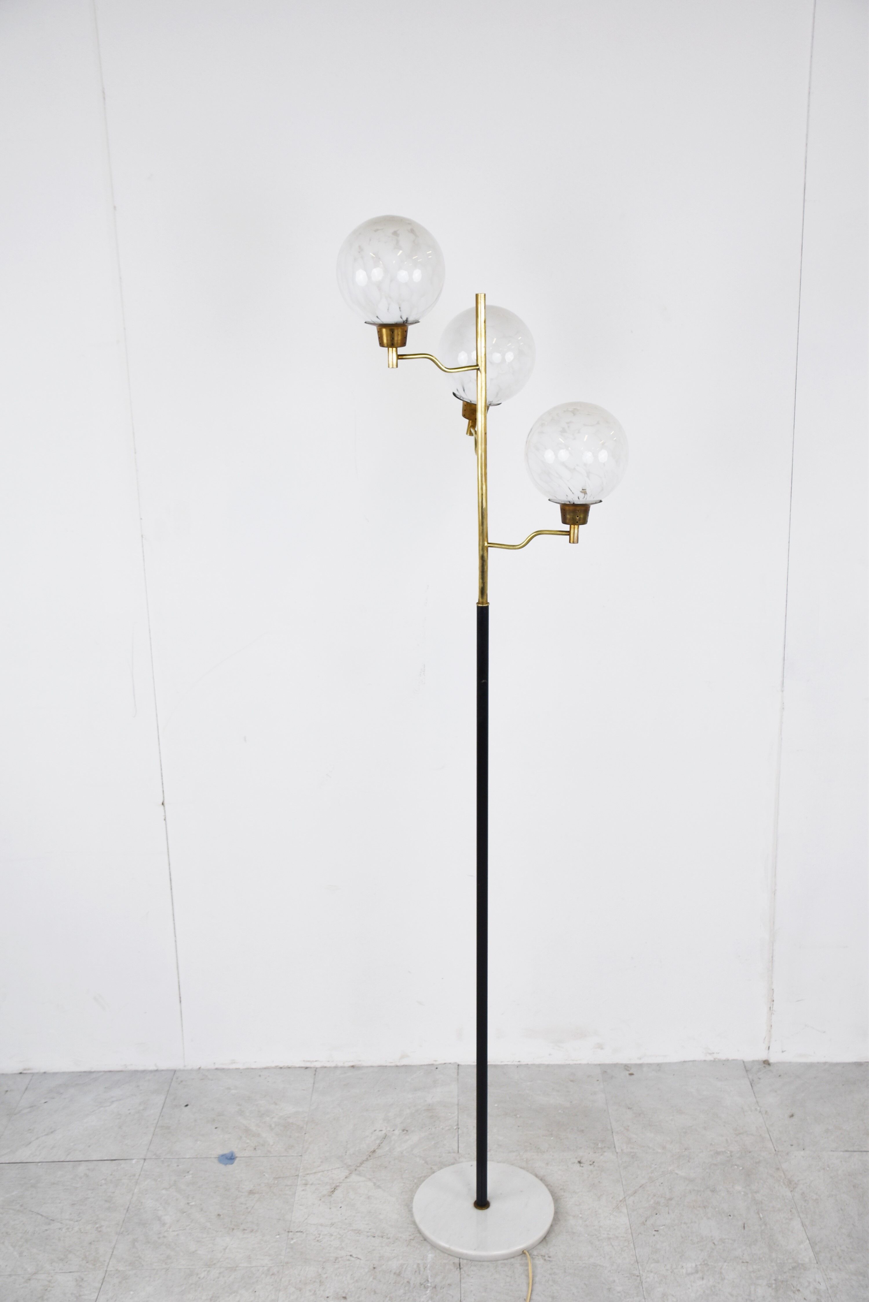 Vintage brass and glass floor lamp, 1970s, Italy