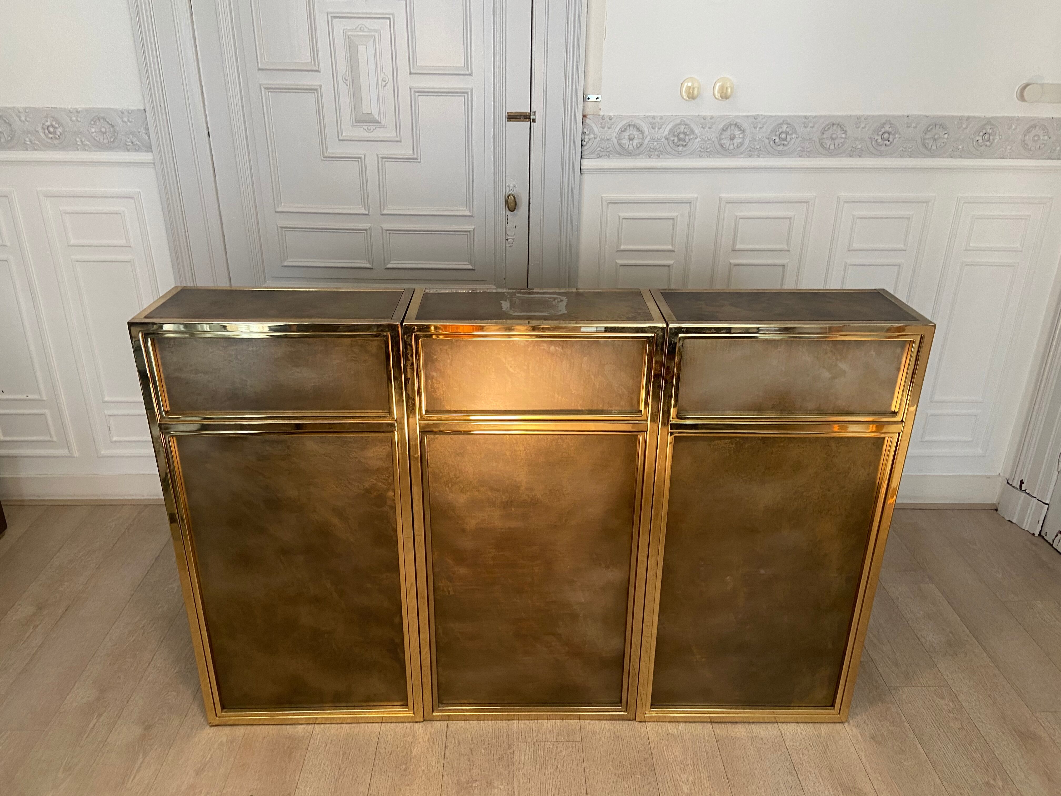 Copper and gilded metal bar in 3 modules, Belgo Chrom, 1970