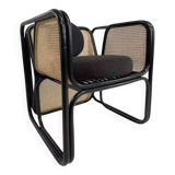 Cubic armchair in black rattan and canework