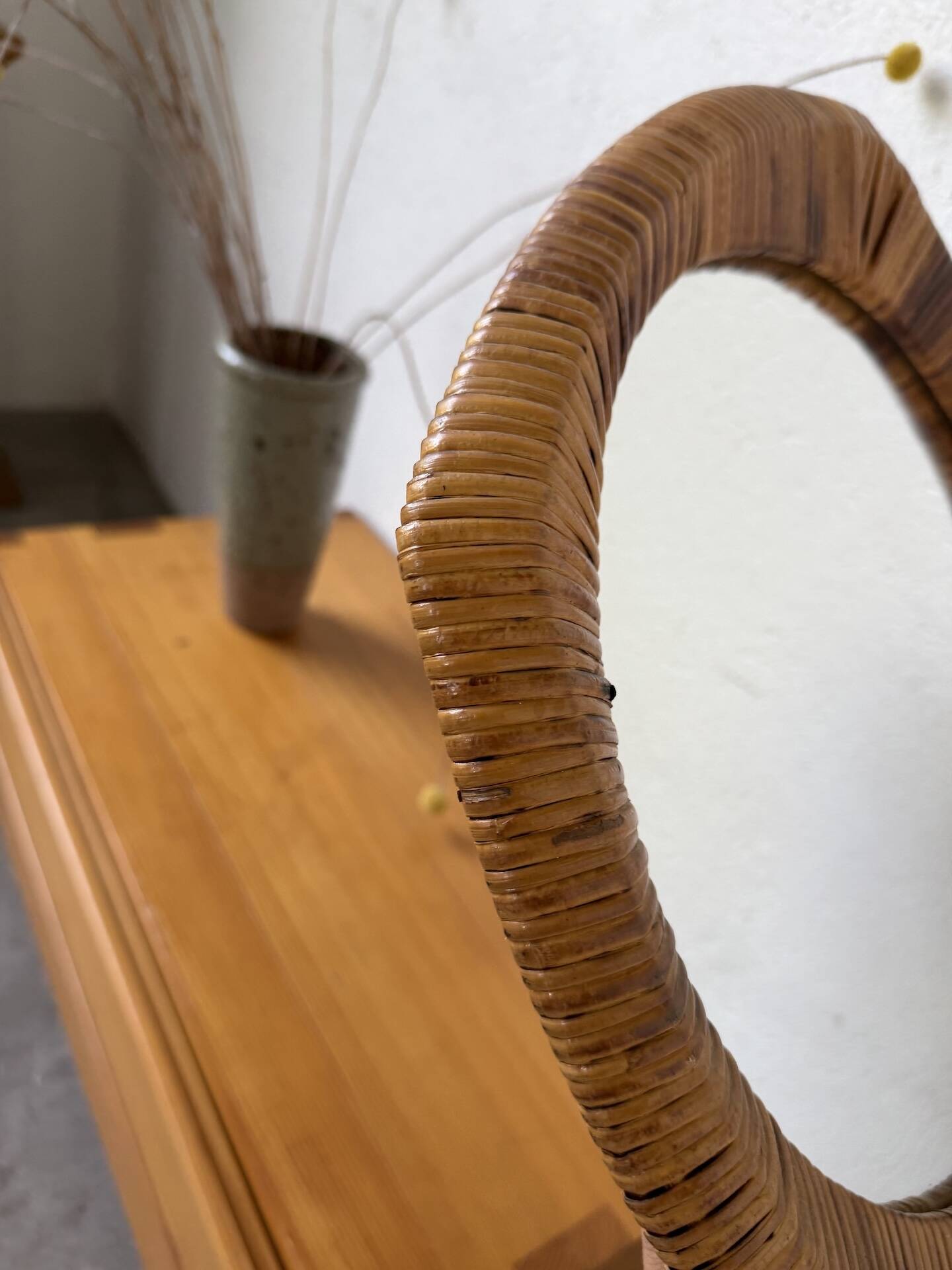 Woven wicker mirror French Riviera 1960