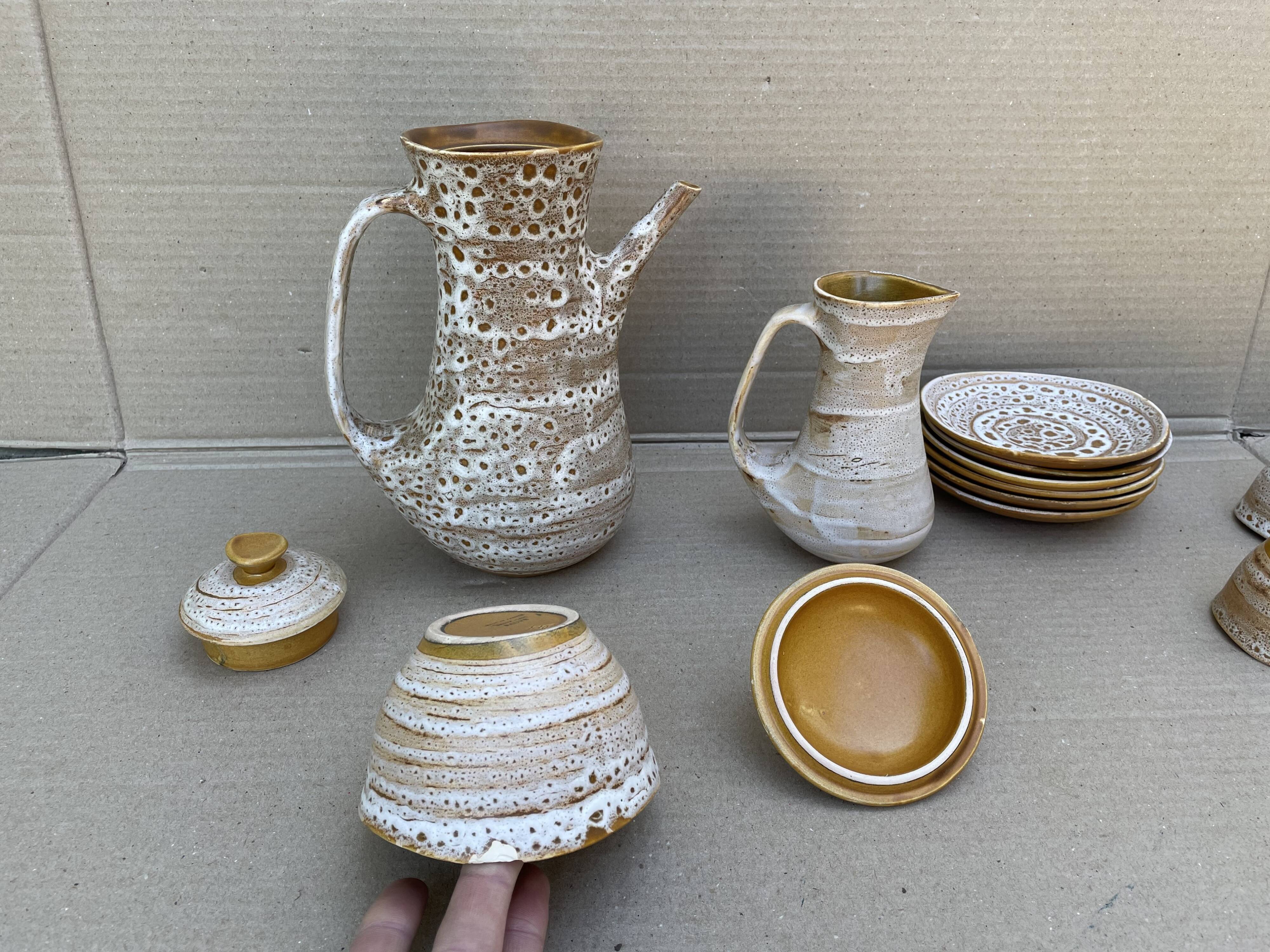 Stoneware coffee set niderviller model fauve - vintage - hand decoration