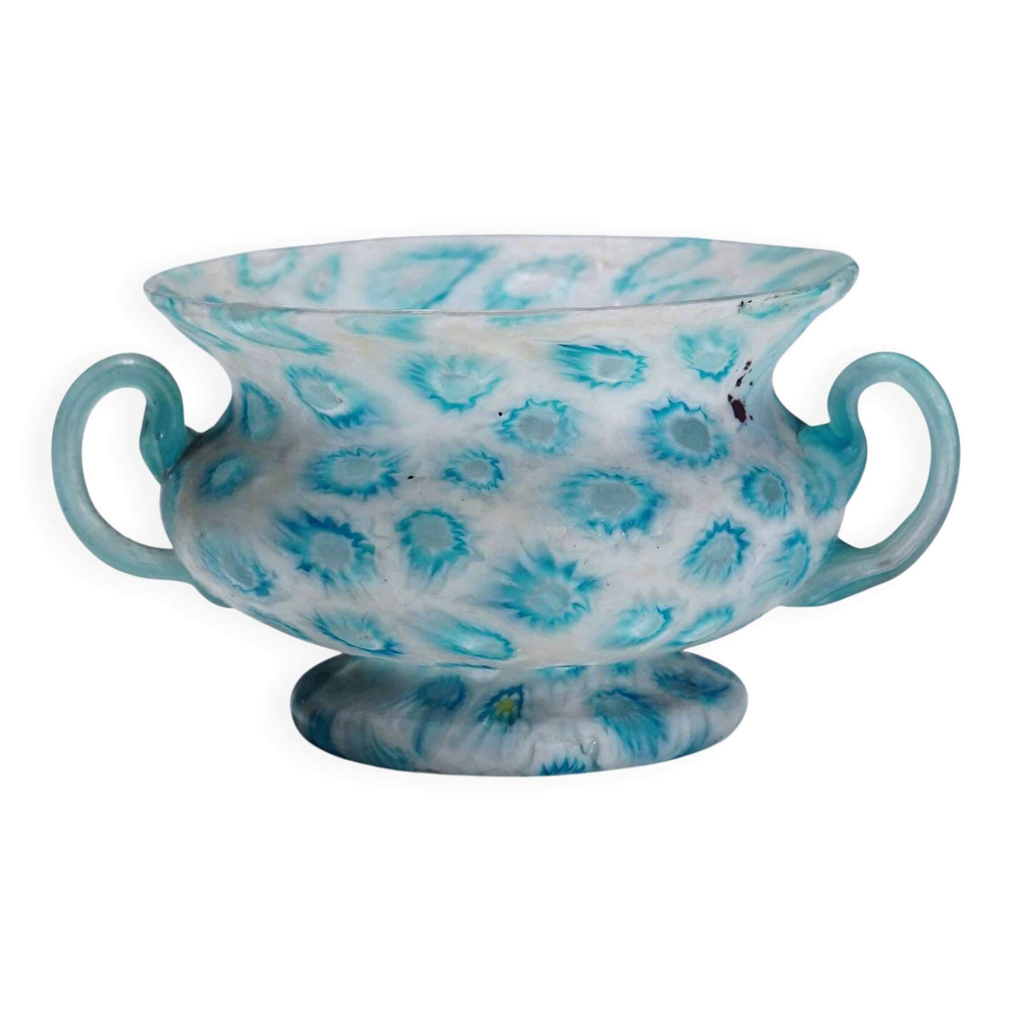Antique millefiori bowl with handles, Fratelli Toso Murano ca. 1920s
