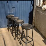 Tabourets en cuir noir