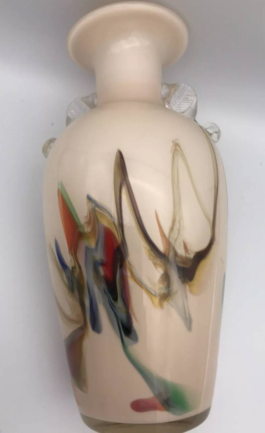 Vase type amphora in blown glass and artistic inclusion 20.5 cm