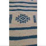 Beige and blue kilim rug hand-woven in natural wool