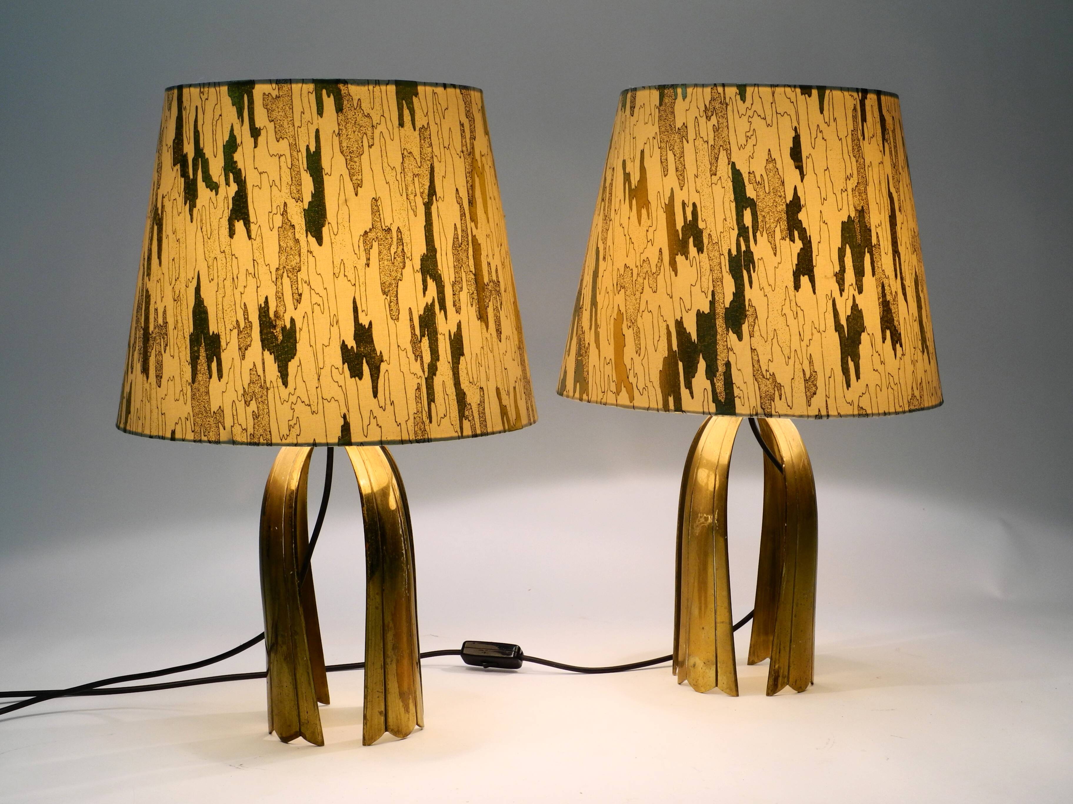 Pair of large extraordinary heavy Mid Century brass table lamps
