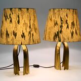 Pair of large extraordinary heavy Mid Century brass table lamps