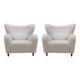 Late 20th Century White Wool and Solid Wood Pair of Armchairs, Norway