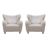 Late 20th Century White Wool and Solid Wood Pair of Armchairs, Norway