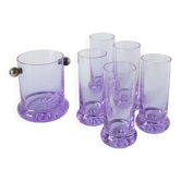 Ensemble composé de 5 verres à cocktails et d'un seau à glace, violet et chrome, made in Italy, 1960