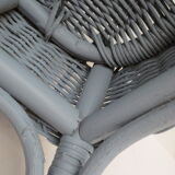 Child Wood brand rattan and wicker armchair in periwinkle blue