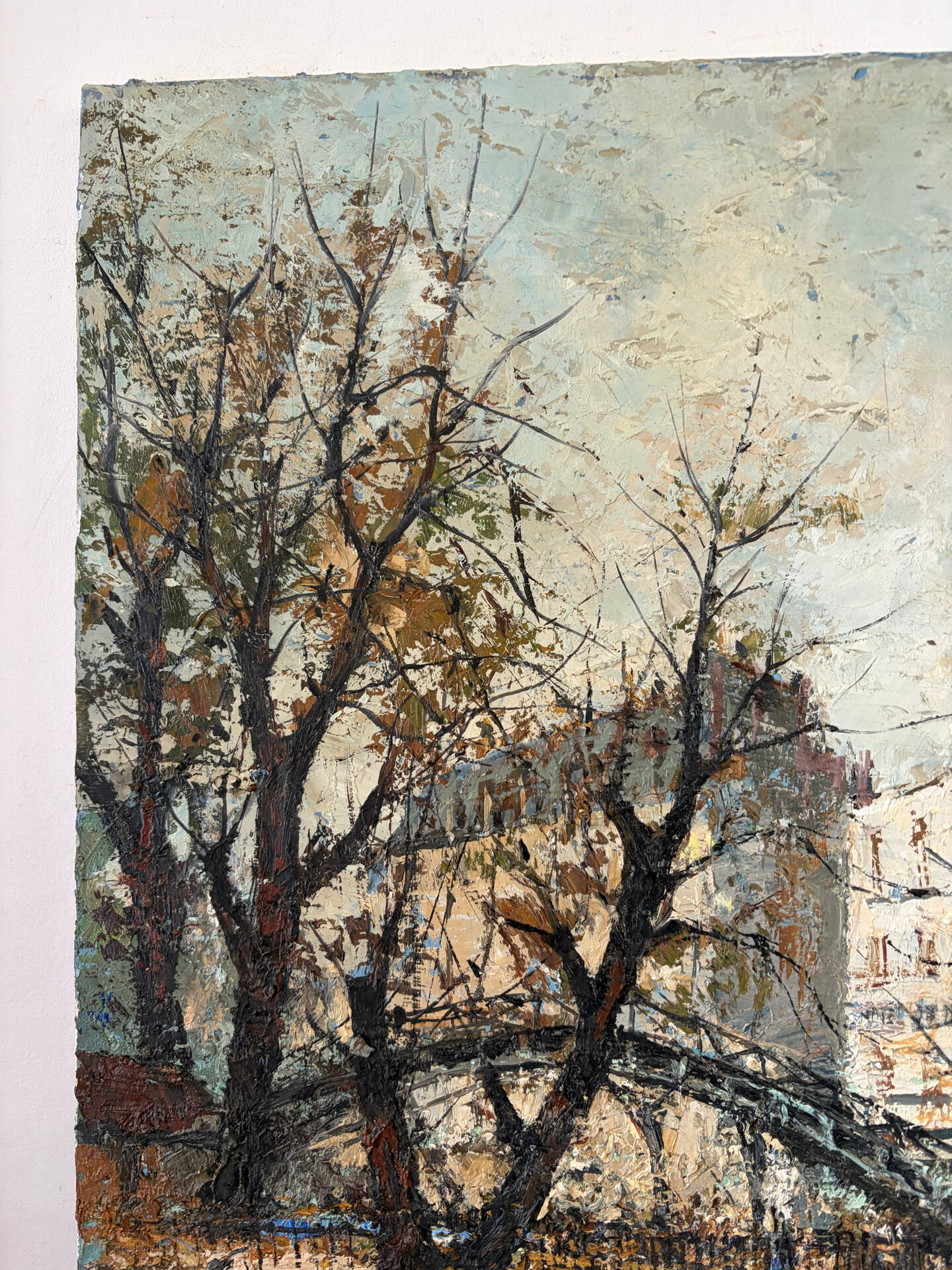 Saint Martin Canal in Paris, knife oil painting signed L Guerbier.