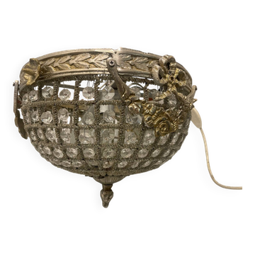Plafonnier à perles de cristal des années 1980