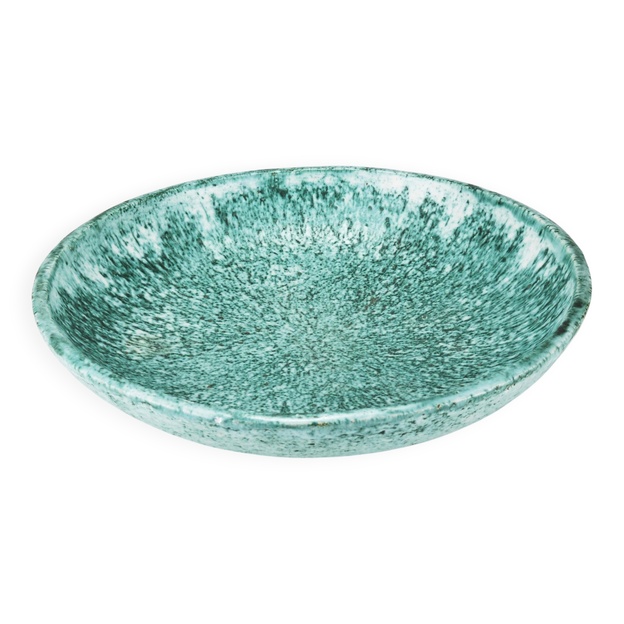 Eva Ruffoni Grand Bol Art Fruitier en Céramique Turquoise, 15 pouces de diamètre, Italie, années 1980