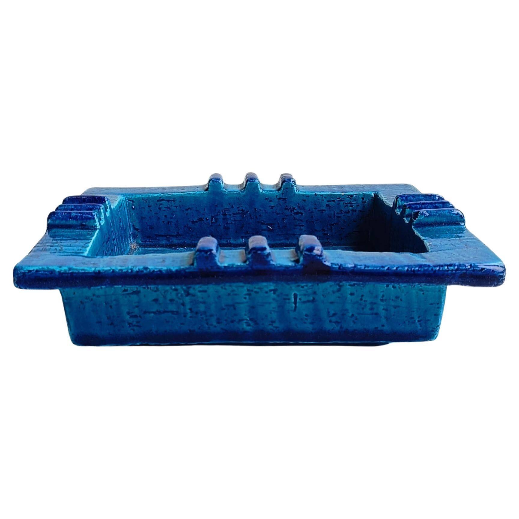 Bitossi by Aldo Londi Rimini Blu Glazed Ceramic Ashtray Vide-Poche, Italy  1960s