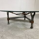 Mid century iron and leather coffee table, 1950s