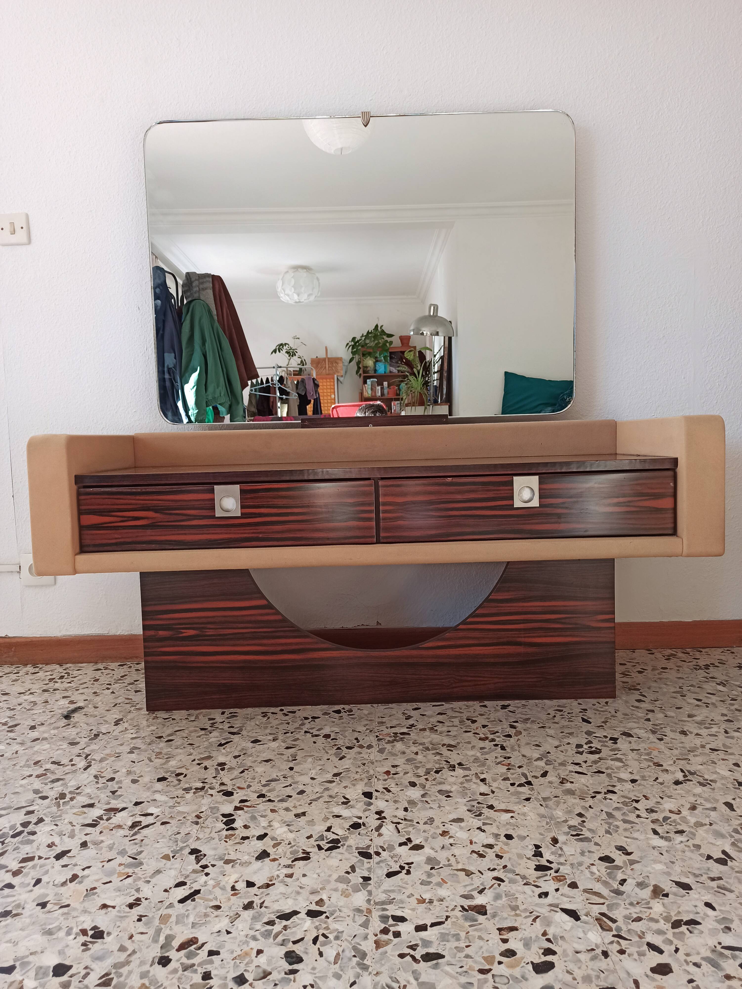 Ebony veneer dressing table with mirror, 1970s