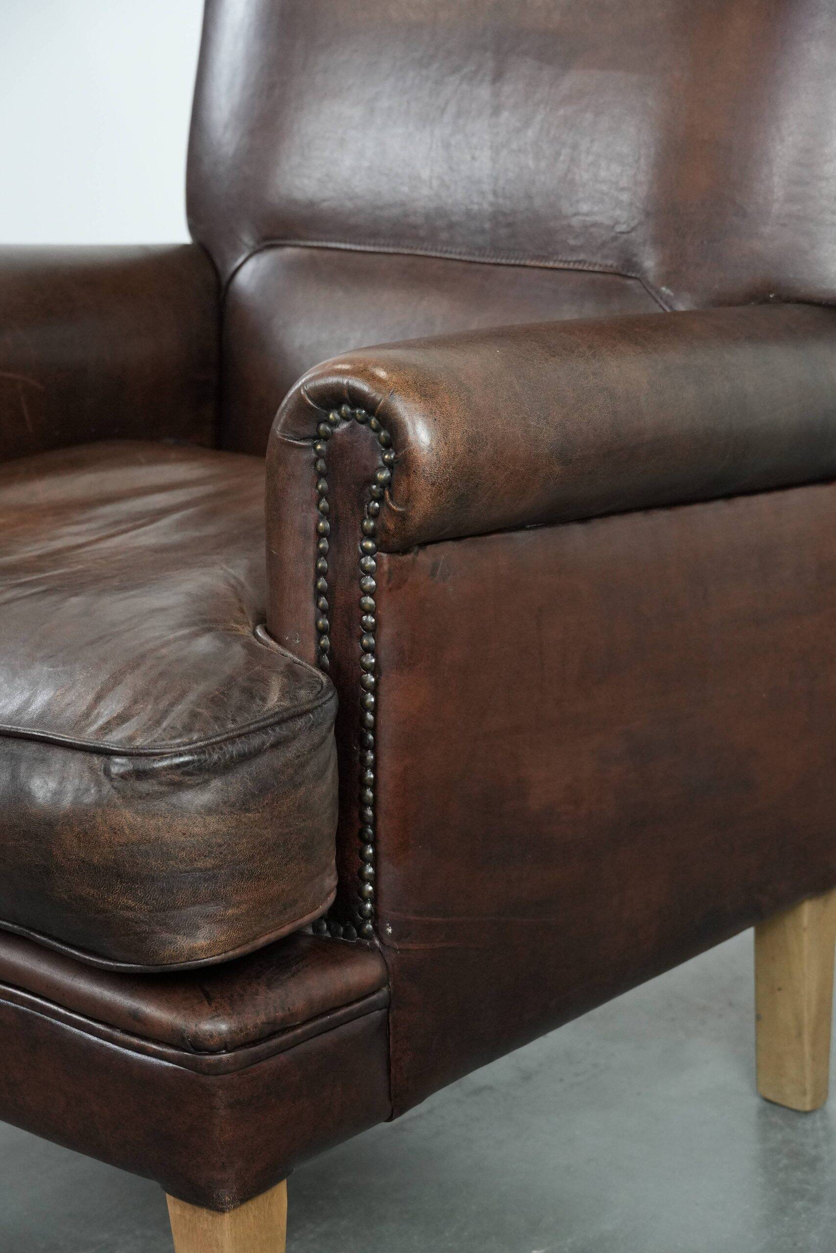 Beautiful Characterful Sheep Leather Armchair with a Deep Colour