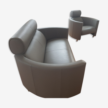 Massot design sofa and leather armchair