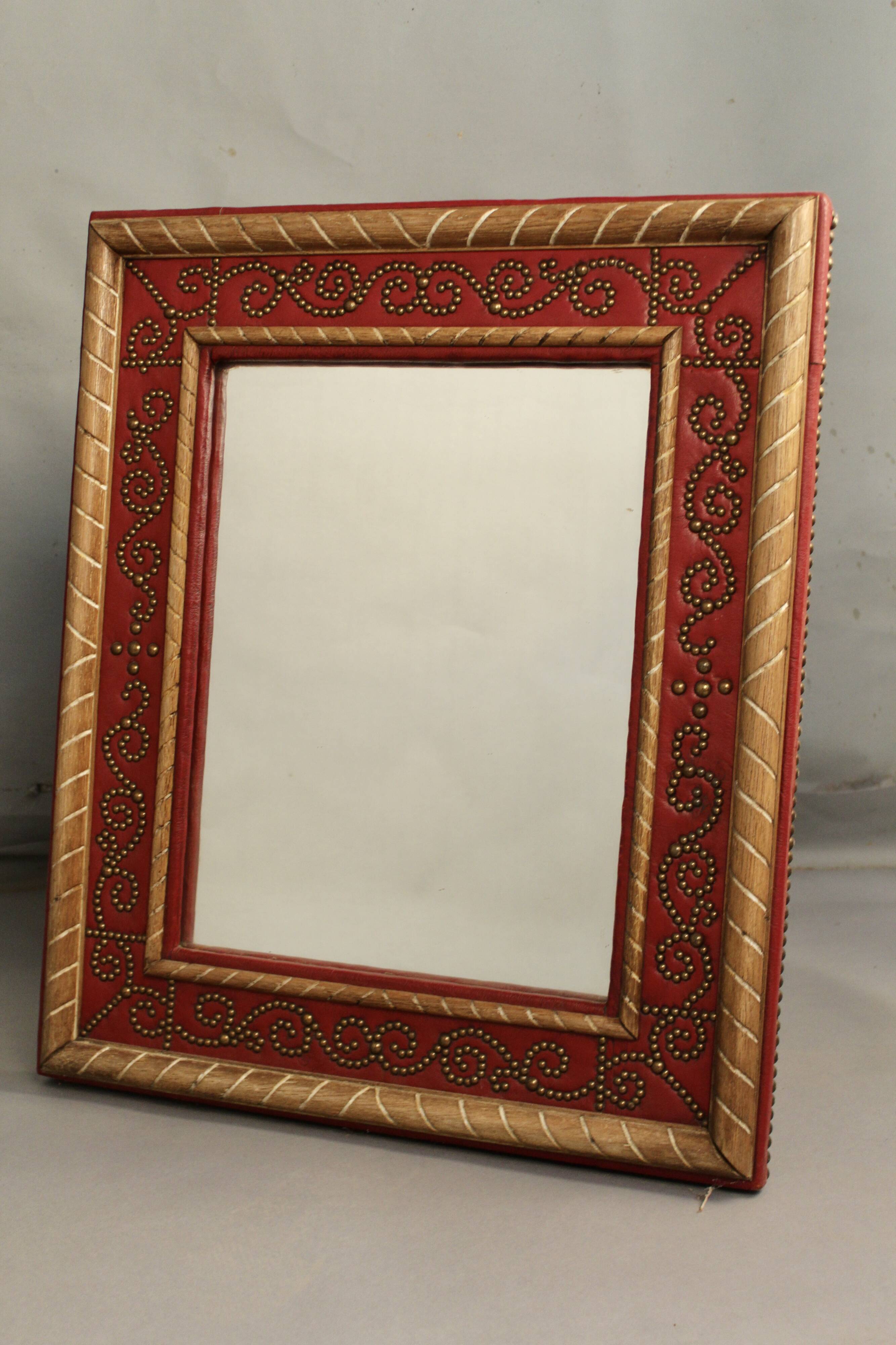 Mirror Red Leather André Maillefert 61x73cm
