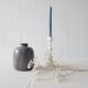 Vase in blau braun, Mid Century Keramik, bauchige Blumenvase