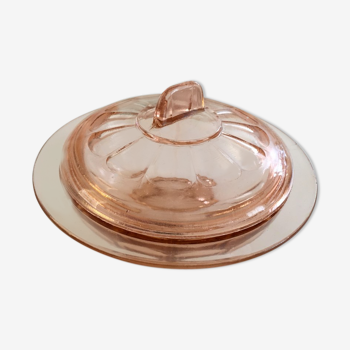 Bonbonnière sucrier en verre rose