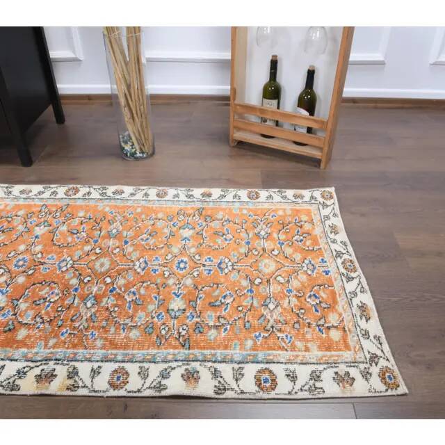 Vintage Turkish Oushak Handmade Wool Cotton Orange Runner 80x318