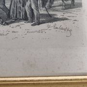 Original framed engraving of the nineteenth after Hippolyte Lalaisse, Cluny Stallion Fair
