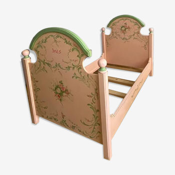 High-end bed solid oak rose pastel decorated hand painted