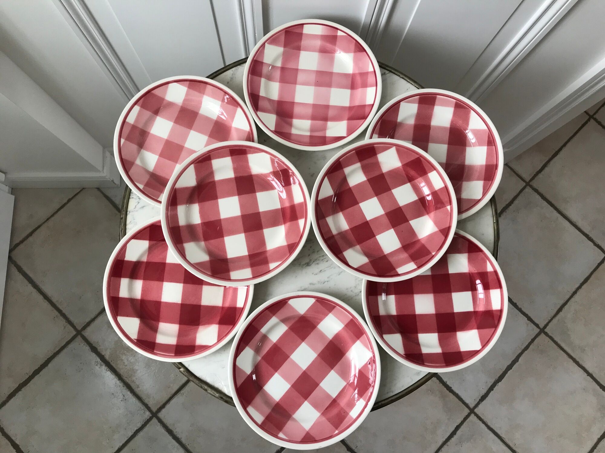 Set of 8 dessert plates fb badonviller pink gingham model 40s