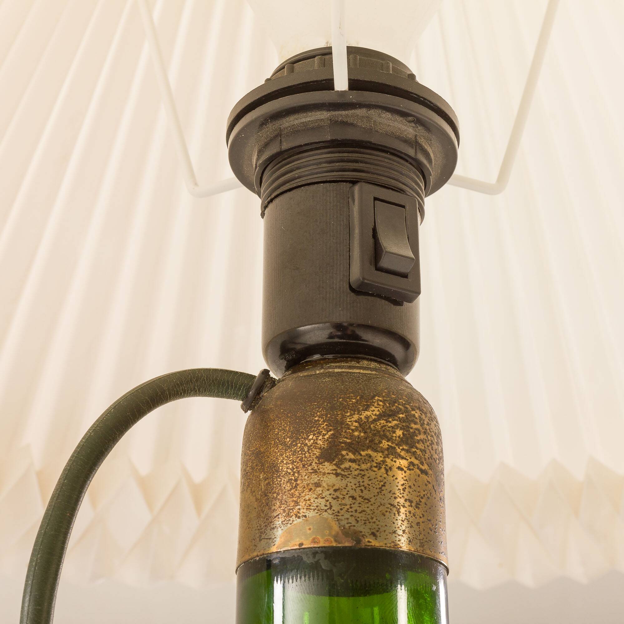 Holmegaard XL deep green lamp with Le Klint shade, 1960s