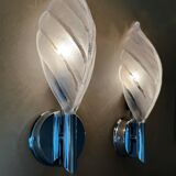 70s glass and chrome metal leaf wall lights