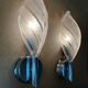 70s glass and chrome metal leaf wall lights