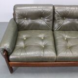 Mid-century Czechoslovak green leather sofa, 1970s
