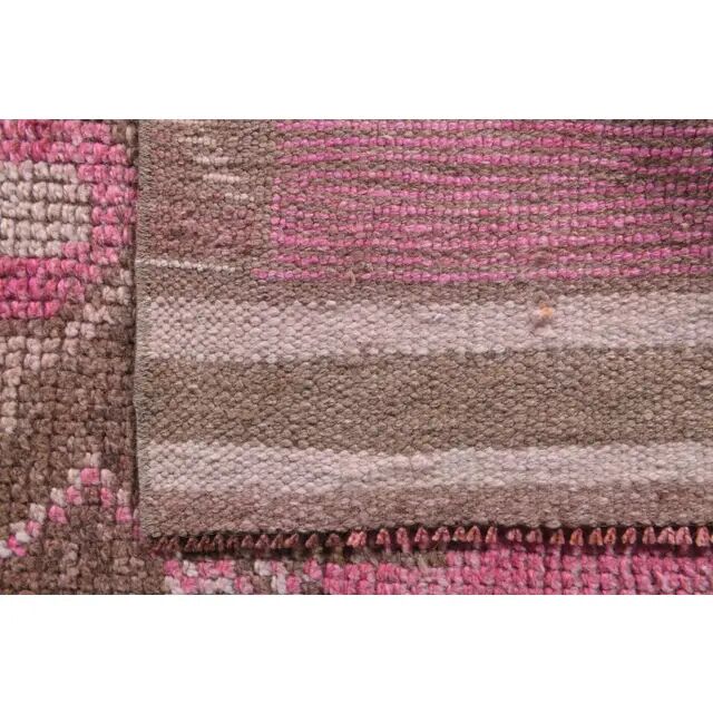 Vintage Turkish Oushak Handmade Wool Cotton Pink Runner Rug 90x303