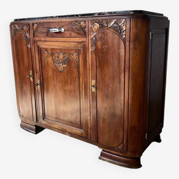 Low art deco walnut and marble sideboard