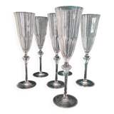 Coffret de 6 coupes à champagne françaises, Cristal d'Arques, modèle Diamantis