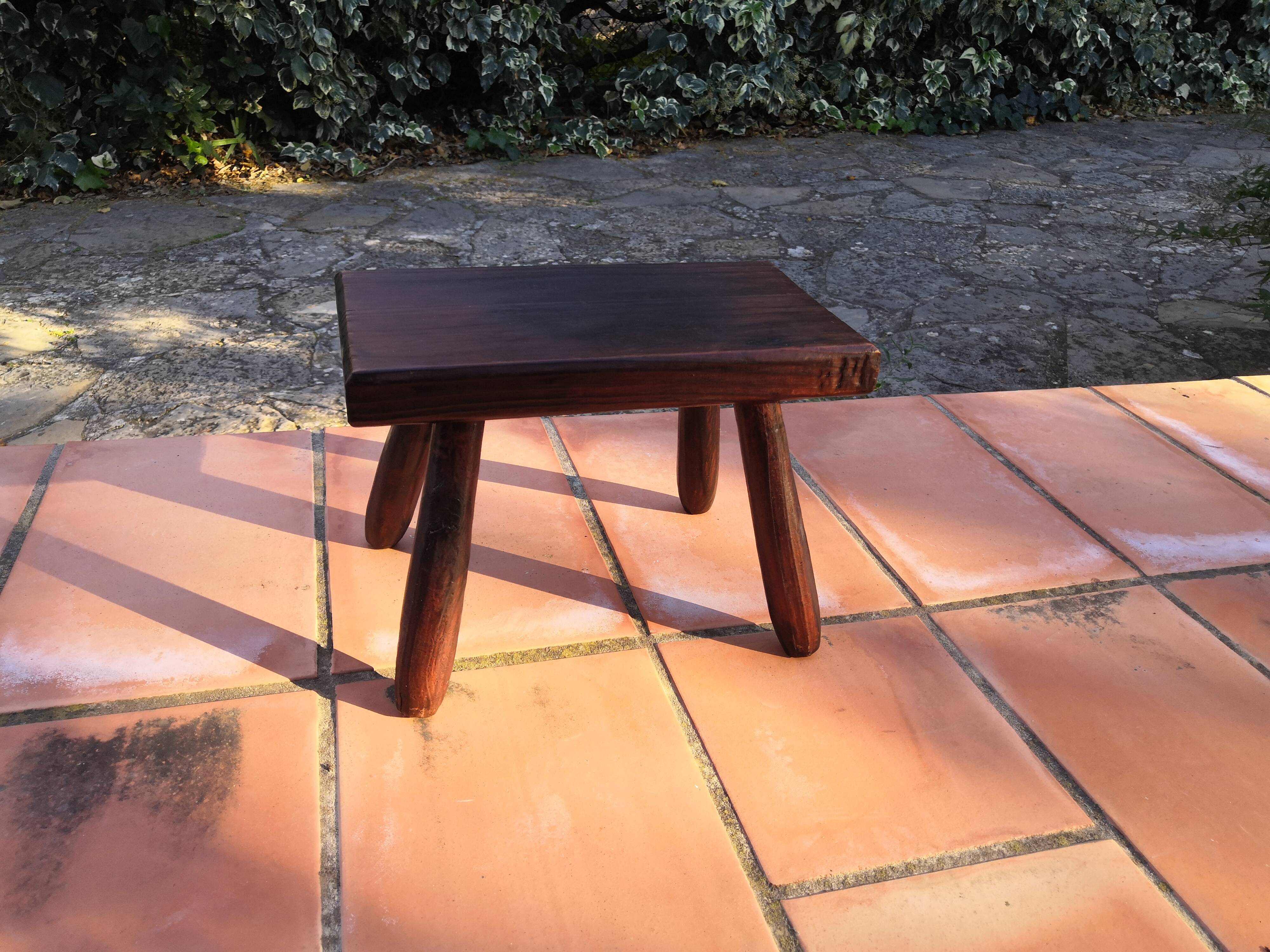 Step footrest solid wood vintage brutalist stool